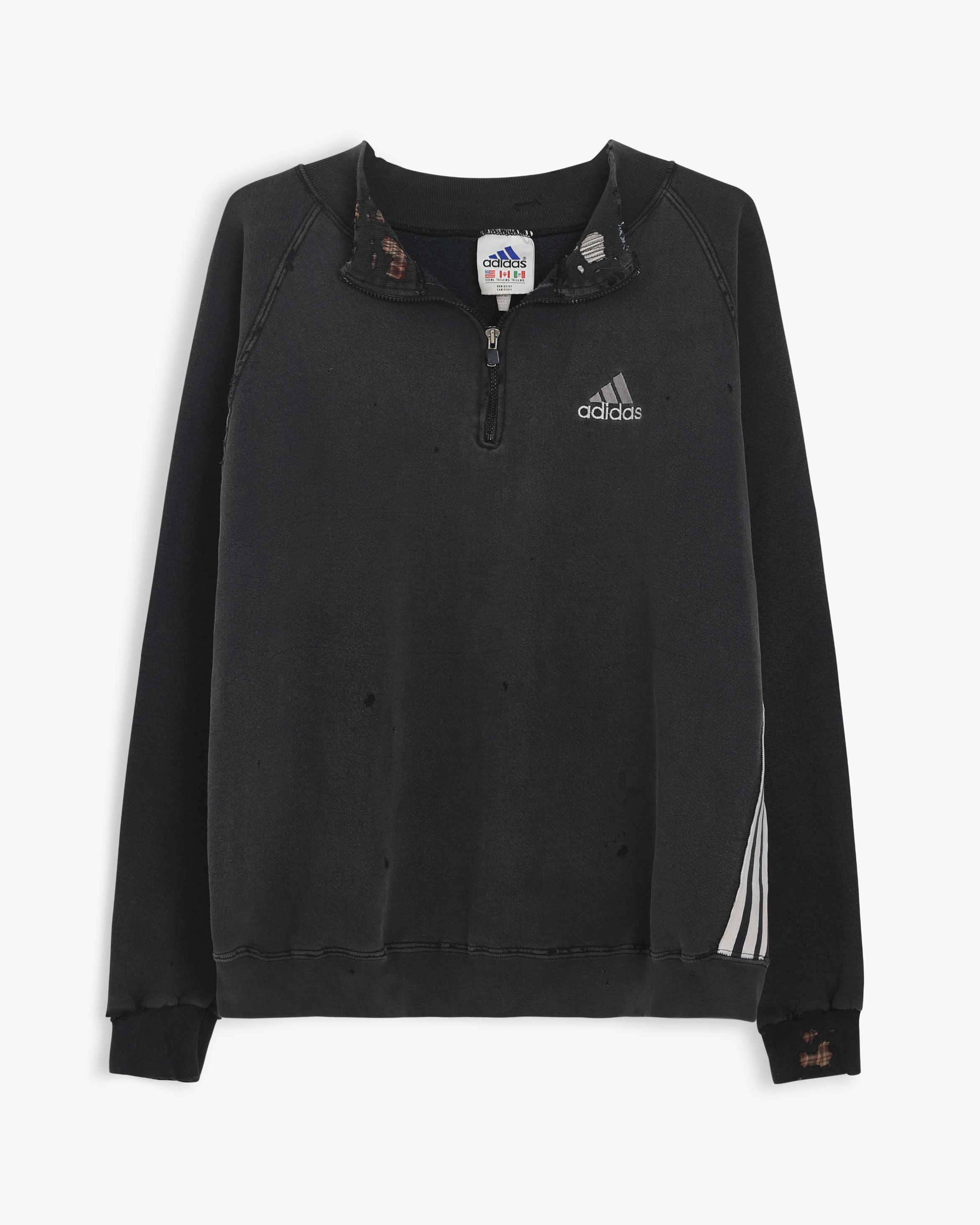 Distressed Adidas 1/4 Zip Sweatshirt (XL)