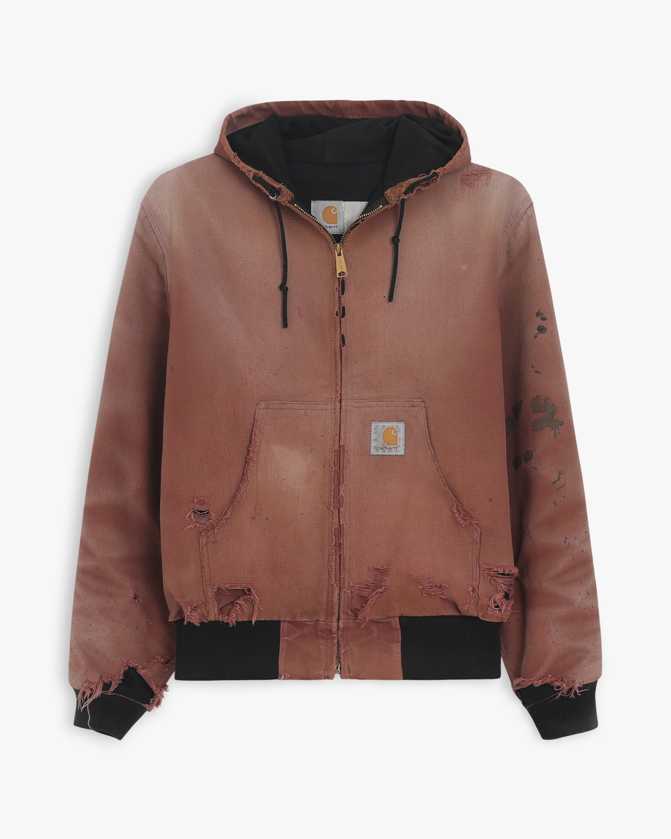 Thrashed Faded Maroon Carhartt Hooded Jacket (M)