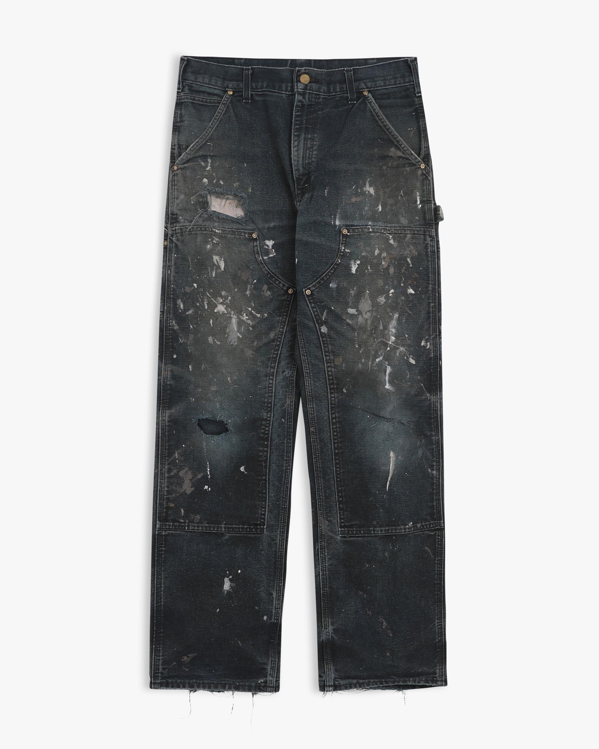 Paint Splattered Thrashed Black Carhartt Double Knees (32")