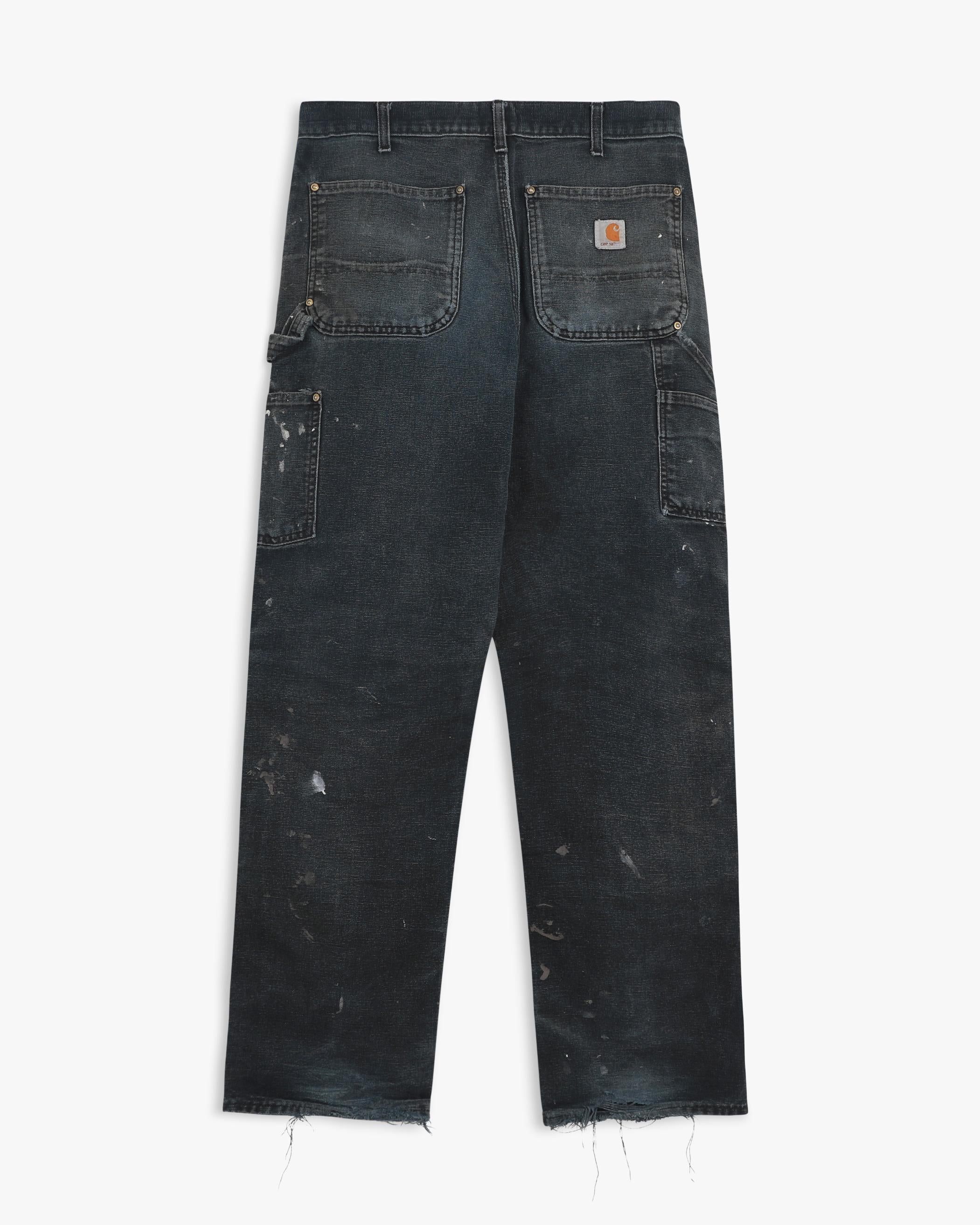 Paint Splattered Thrashed Black Carhartt Double Knees (32")