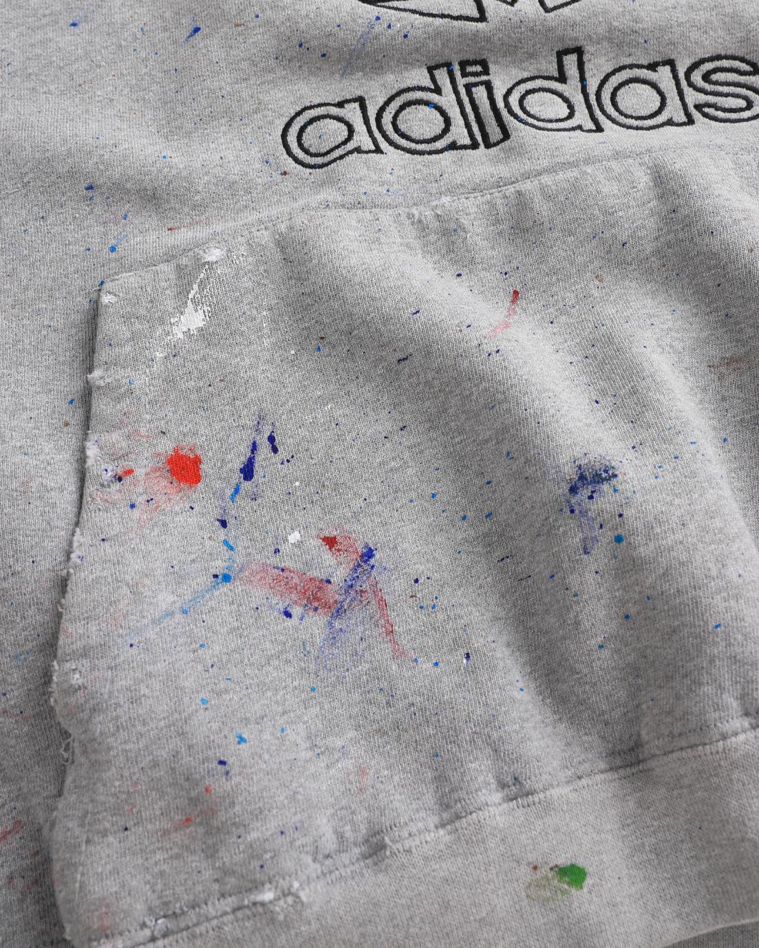 Paint Splattered Adidas Trefoil Grey Hoodie (XL)