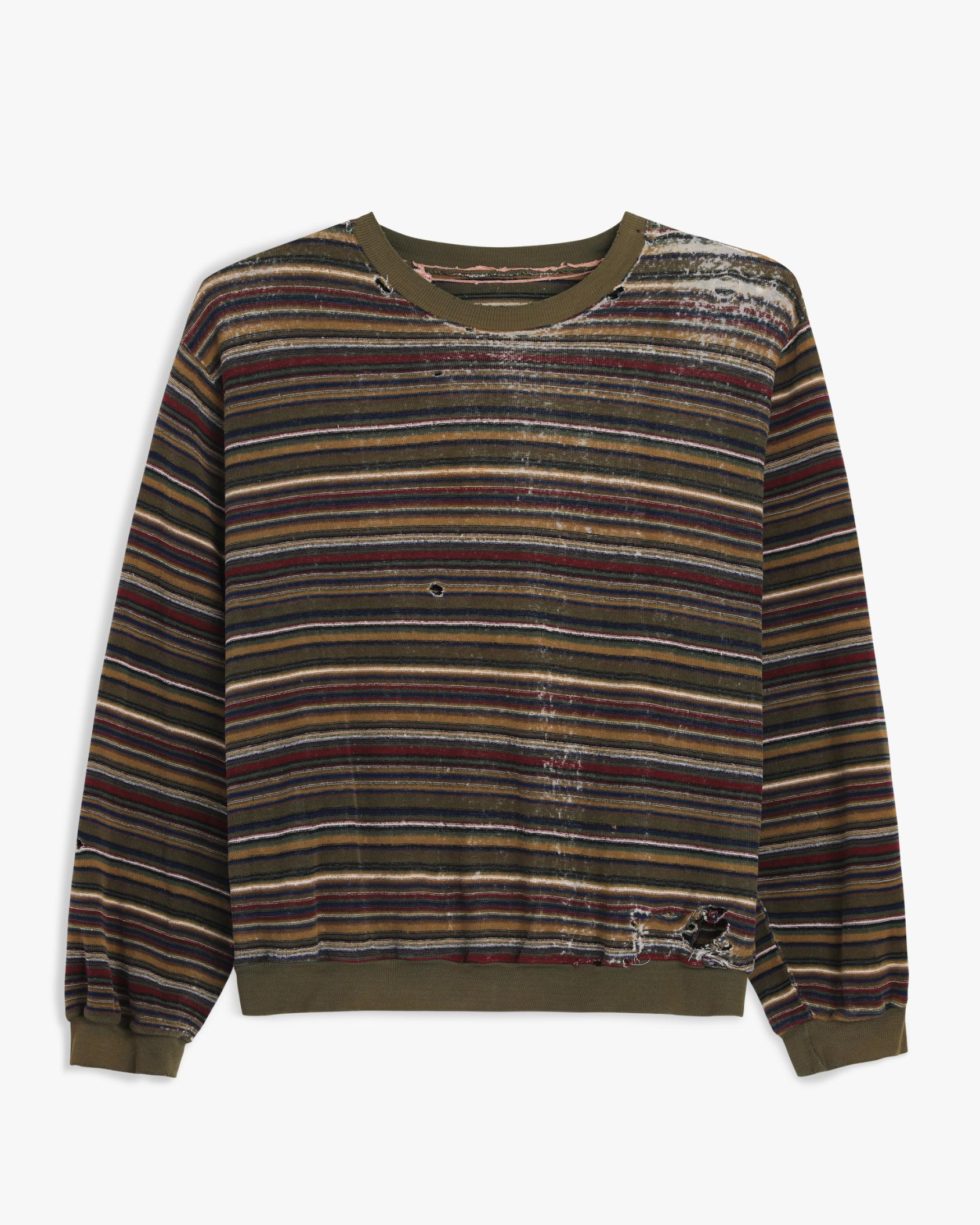 70s Distressed Striped Multi-Colored Sweatshirt (L)