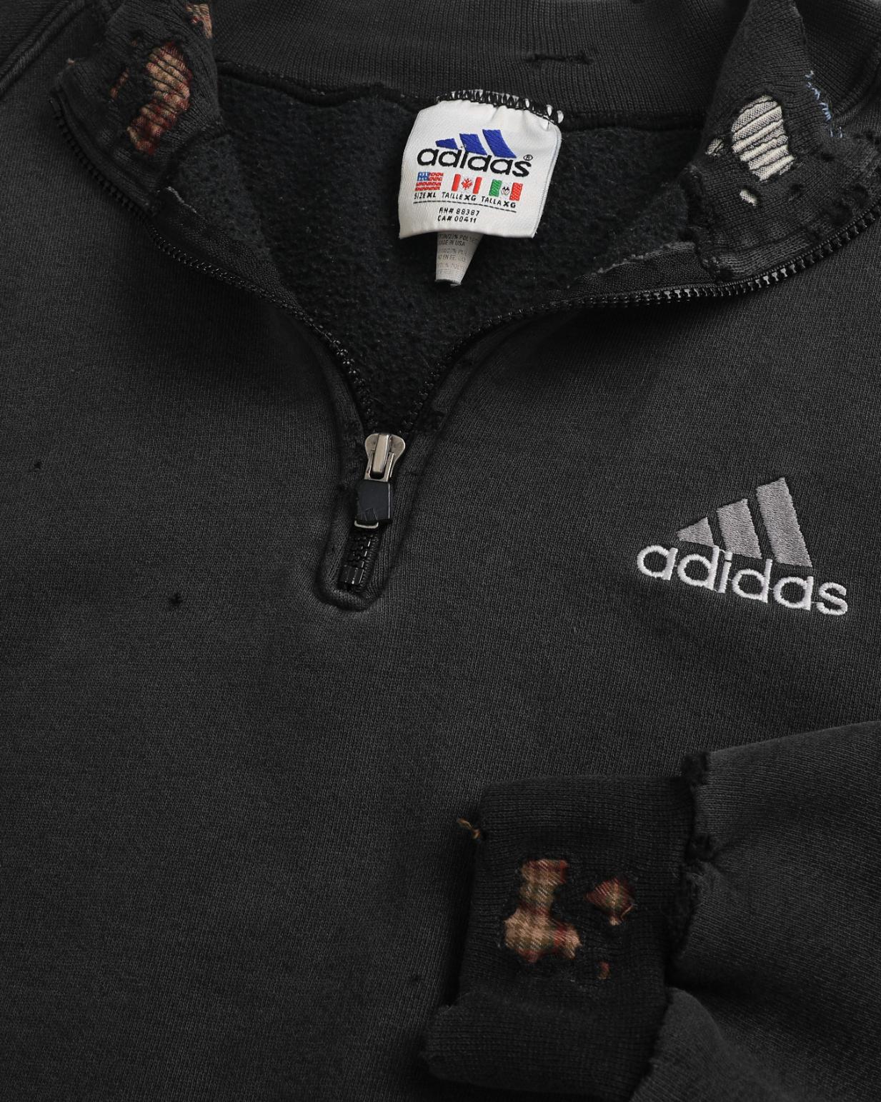Distressed Adidas 1/4 Zip Sweatshirt (XL)