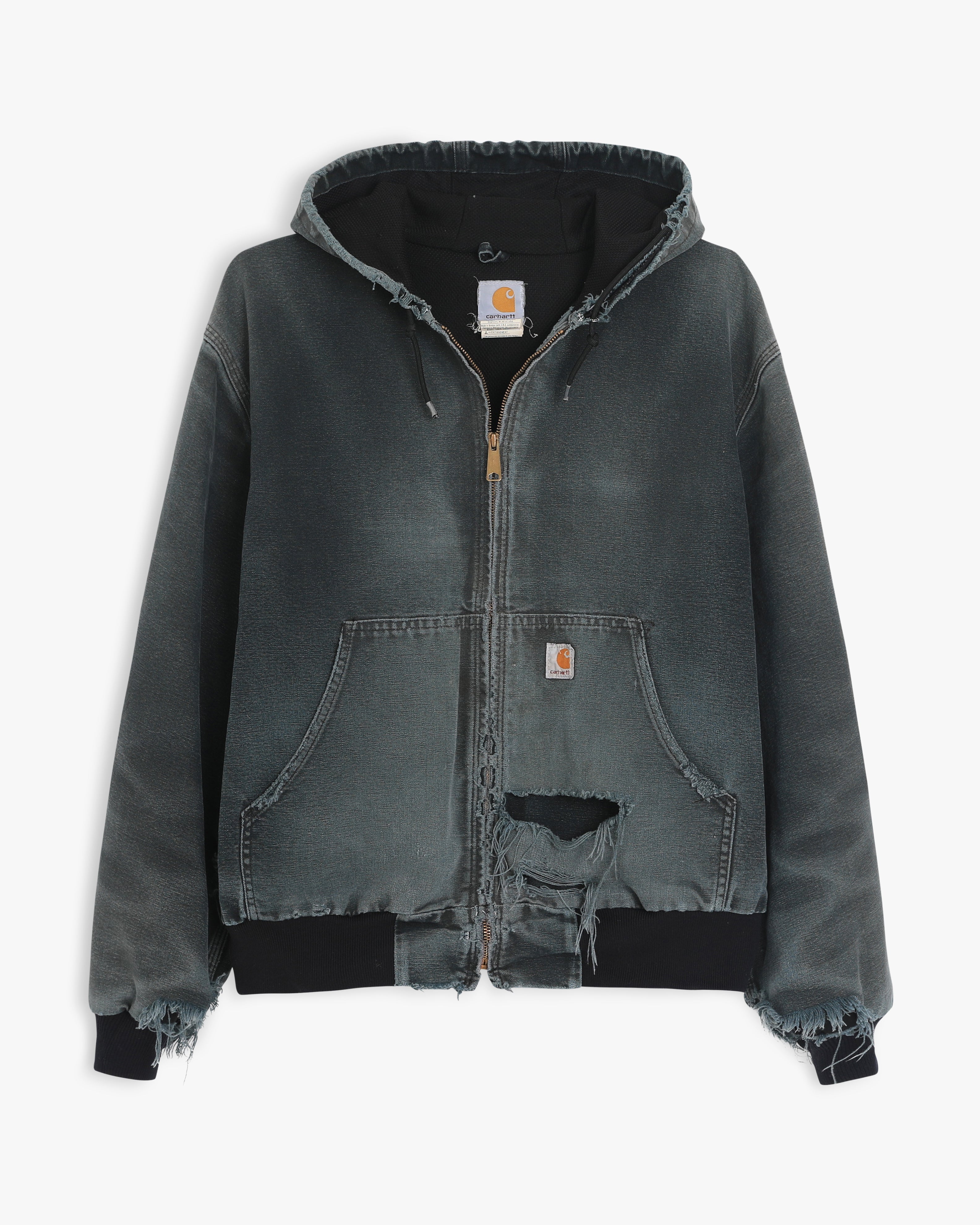 Thrashed Faded Black Carhartt Hooded Jacket (L)