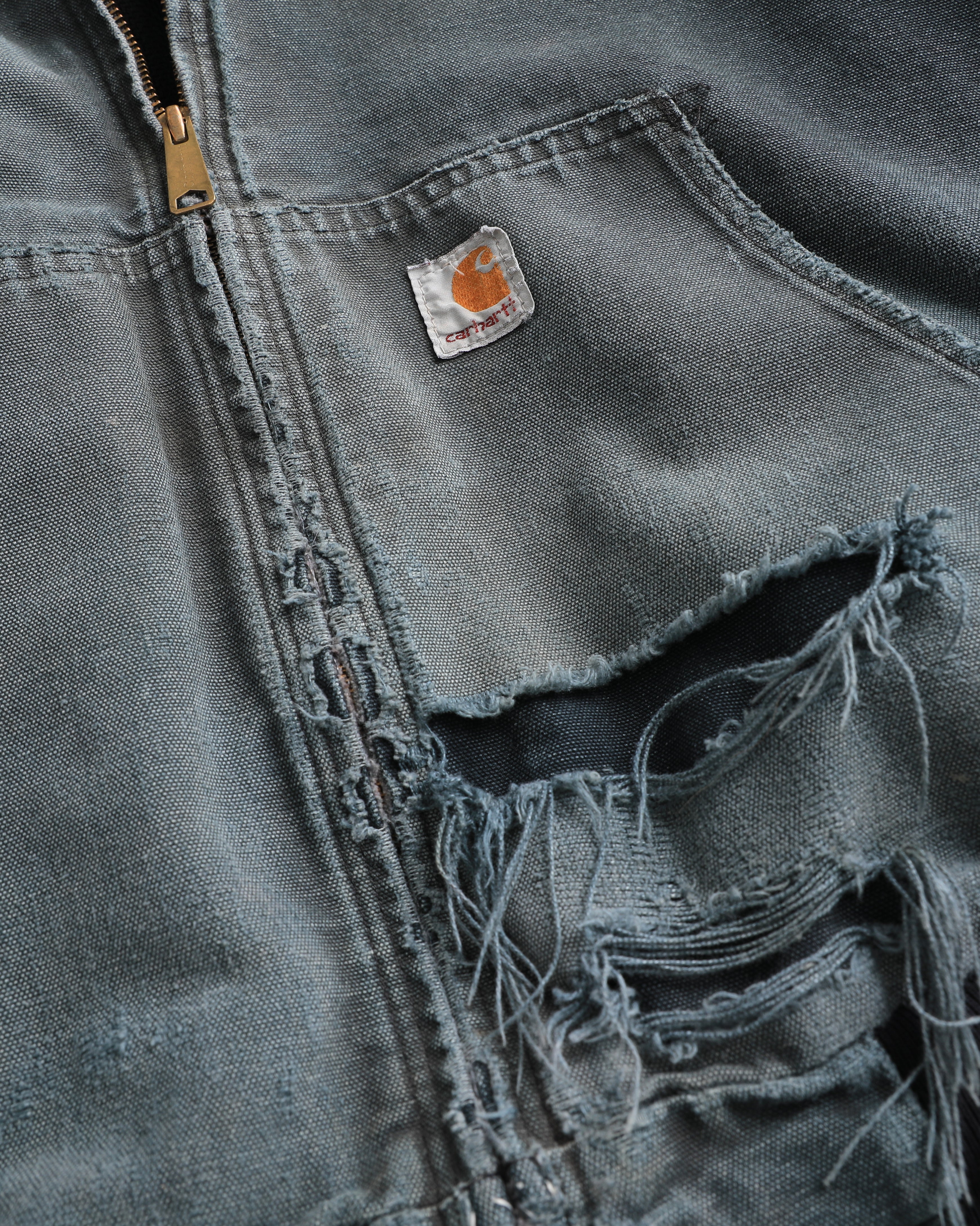 Thrashed Faded Black Carhartt Hooded Jacket (L)