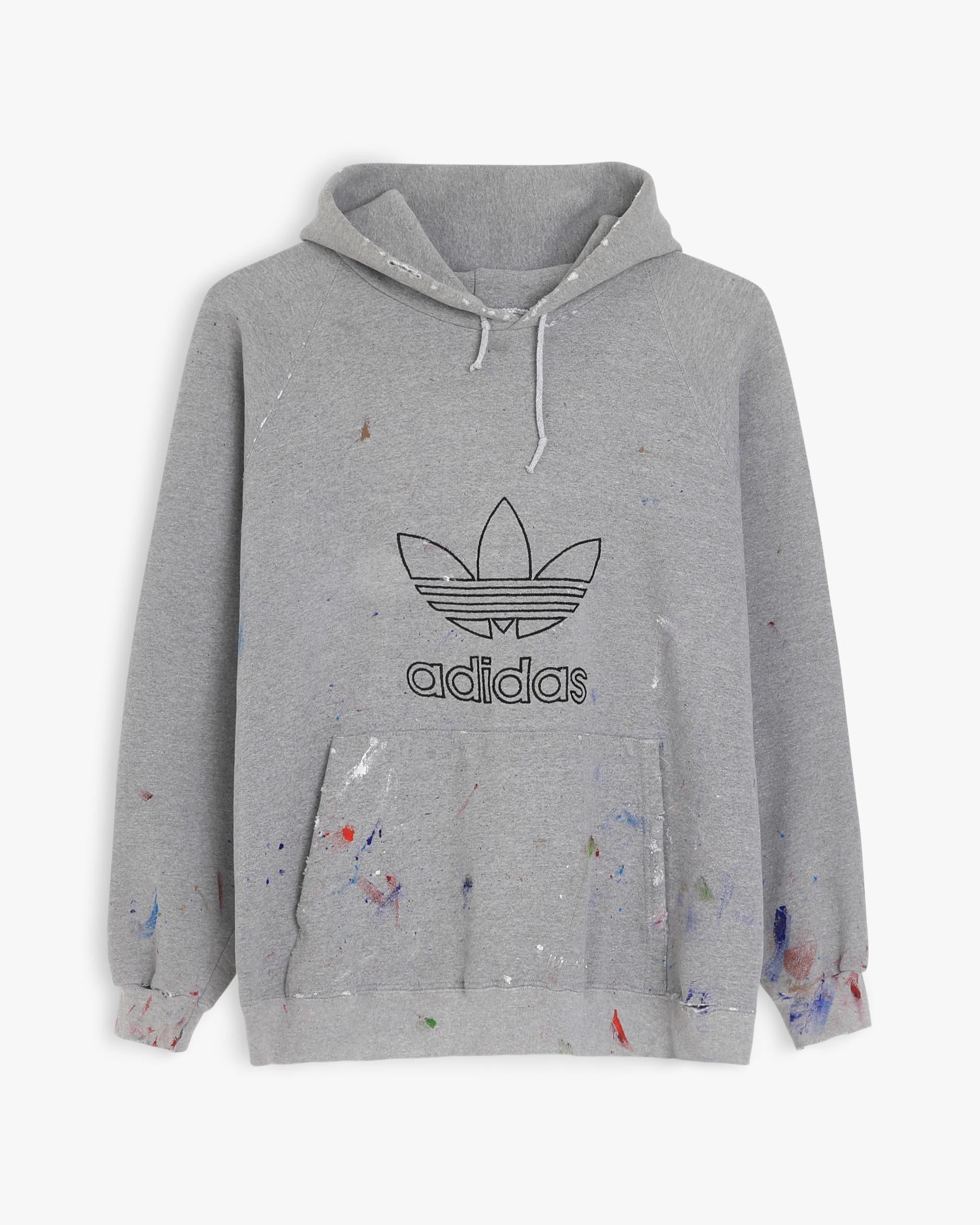 Paint Splattered Adidas Trefoil Grey Hoodie (XL)