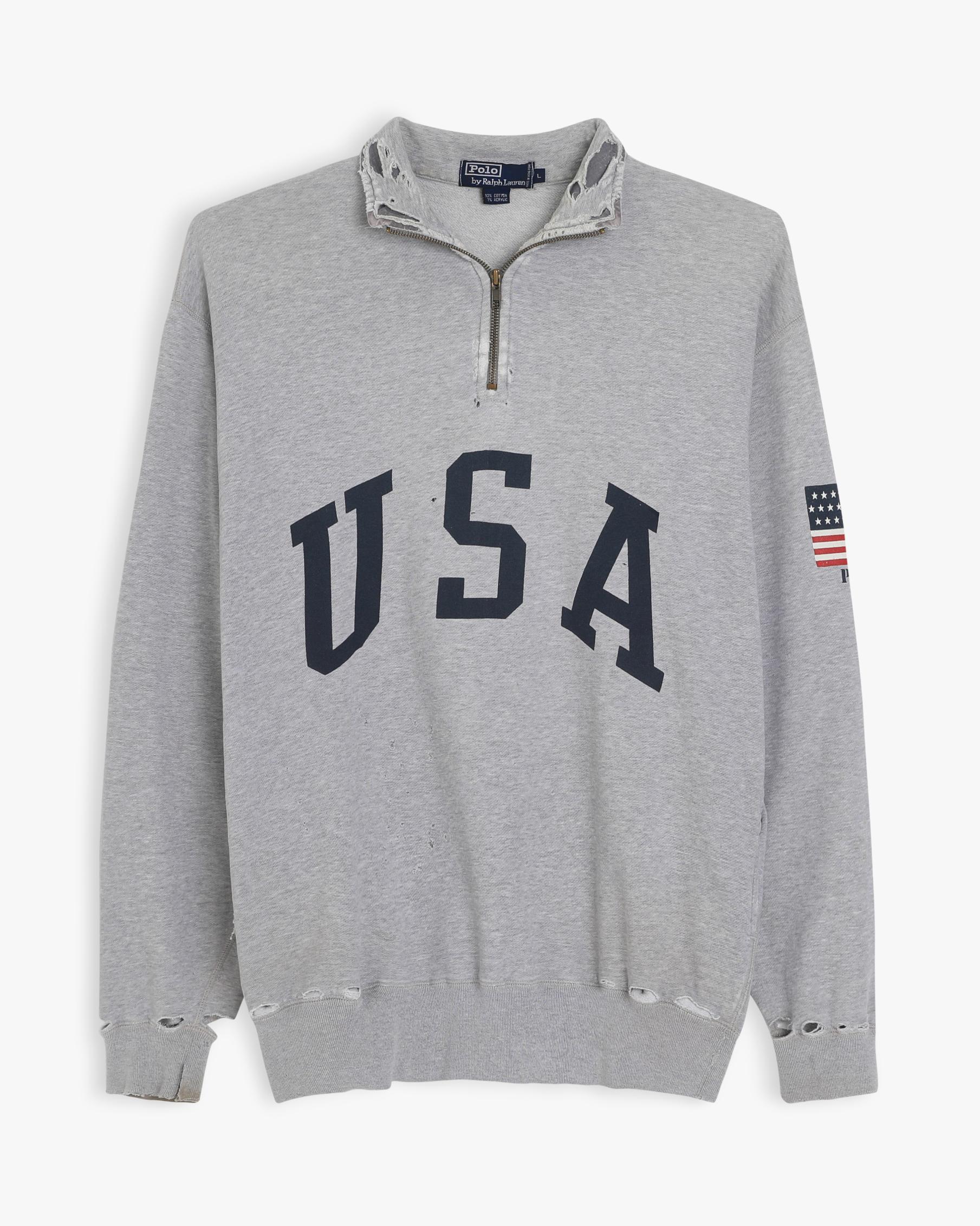 Thrashed Polo Ralph Lauren USA 1/4 Zip Sweatshirt (L/XL)