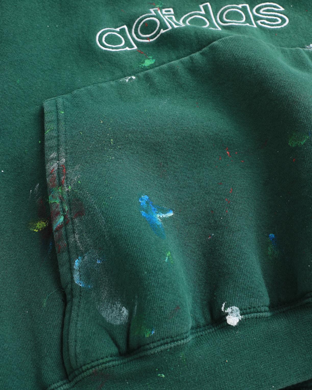 Paint Splattered Adidas Trefoil Green Hoodie (XL)